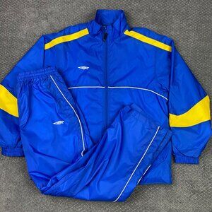 NWOT Vintage Umbro Windbreaker Track Suit Jacket Pants Men's Medium Blue Yellow